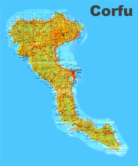 corfu island greece map